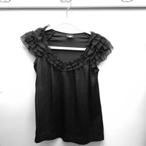 Sz Amal black ruffle blouse H&M